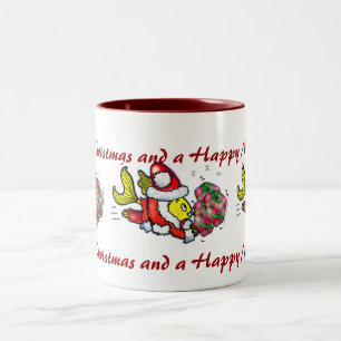 Tasse 2 Couleurs Poissons du père noël - bande dessinée mignonne