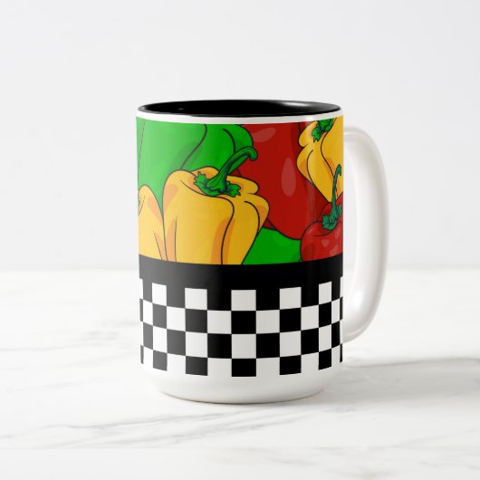 Tasse 2 Couleurs Poivrons et damier couleur Funky Tri (Devant droit)