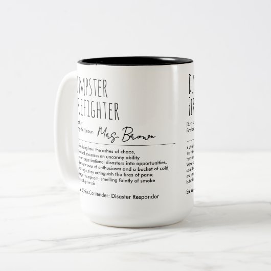 Tasse 2 Couleurs Pompier à décharge Funny Définition Nom personnali (Devant gauche)