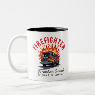 Tasse 2 Couleurs Pompier Camion de pompiers en feu sauvetage