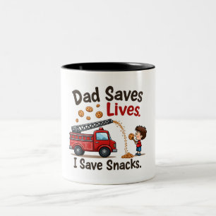 Tasse 2 Couleurs Pompier "Papa sauve des vies. Je sauve des snacks.