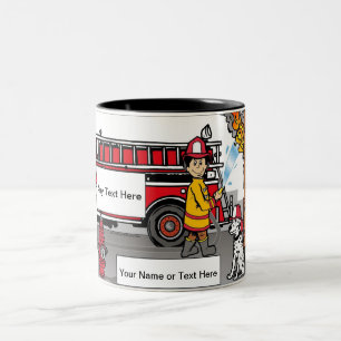 Tasse 2 Couleurs Pompier personnalisé - Cartoon masculin