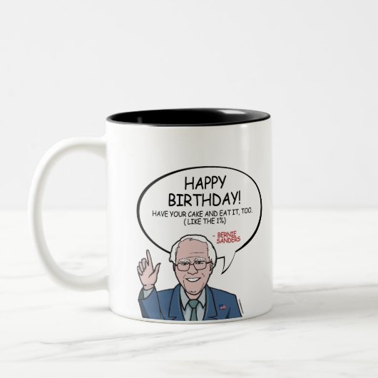 Tasse 2 Couleurs Ponceuses de Bernie saluant - joyeux anniversaire (Gauche)