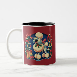 Tasse 2 Couleurs Poodle de Noël Rétro Vintage 1950 Vacances Chien