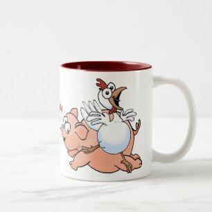 Tasse 2 Couleurs Porc et poulet sautant avec joie !