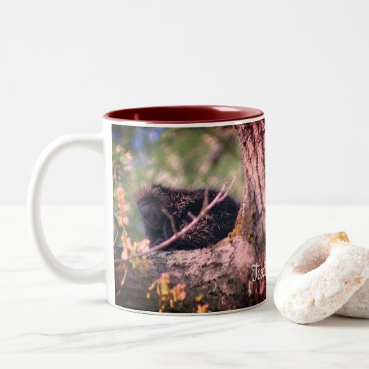 Tasse 2 Couleurs Porcupine Faune Nature Personnalisée (Avec donut)