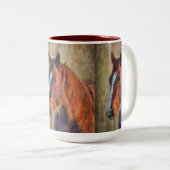 Tasse 2 Couleurs Portrait de cheval d'oseille sur le Grunge-effet (Devant droit)