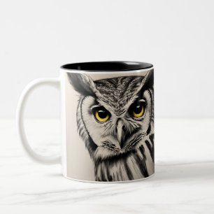 Tasse 2 Couleurs Portrait de hibou - croquis au charbon