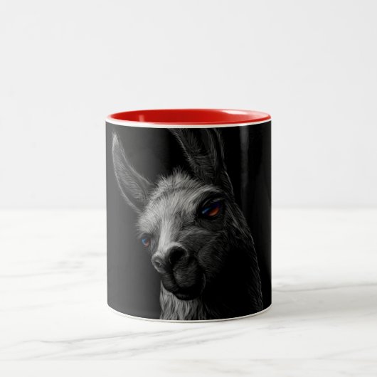 Tasse 2 Couleurs Portrait Head Cute Llama avec Arrière - plan noir (Centre)