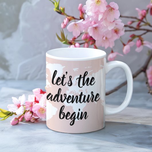 Tasse 2 Couleurs Positive rose Commençons l'aventure Carte du Monde