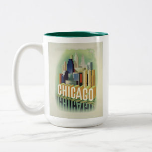 Tasse 2 Couleurs Poster du Vintage voyage de Chicago Illinois Retro