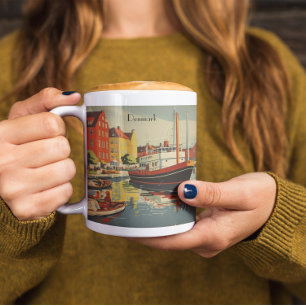 Tasse 2 Couleurs Poster Vintage voyage Danemark personnalisable