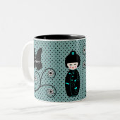 Tasse 2 Couleurs Pot Polka japonais personnalisé (Devant gauche)