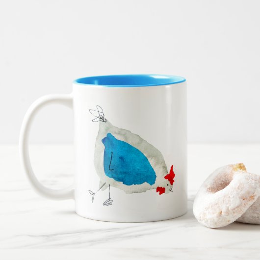 Tasse 2 Couleurs Poulets mignons aquarelle (Avec donut)