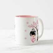 Tasse 2 Couleurs Poupée Kokeshi Kimono Rose Sakura (Devant droit)