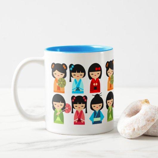 Tasse 2 Couleurs Poupées japonaises Cute Kokeshi (Avec donut)