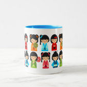 Tasse 2 Couleurs Poupées japonaises Cute Kokeshi (Centre)