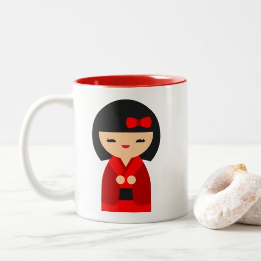Tasse 2 Couleurs Poupées japonaises Red Kokeshi (Avec donut)