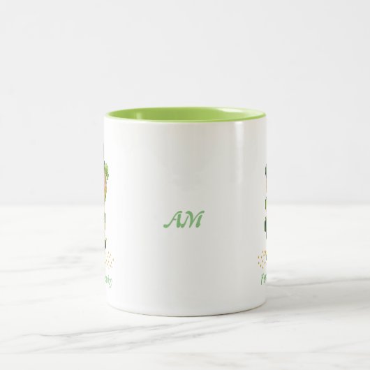 Tasse 2 Couleurs Pour toujours Lucky Green Gnome & Monogram (Centre)