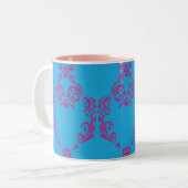 Tasse 2 Couleurs Pourpre-Aqua de damassé (Devant gauche)