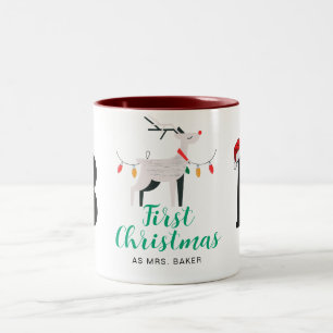 Tasse 2 Couleurs Premier Noël Comme Mme Famille Nom Monogrammé