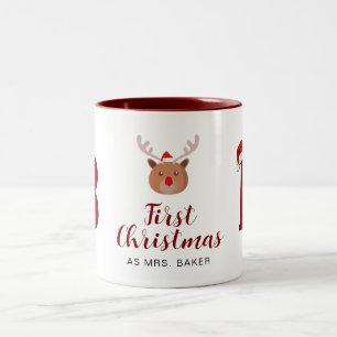 Tasse 2 Couleurs Premier Noël Comme Mme Famille Nom Monogrammé