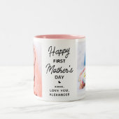 Tasse 2 Couleurs Première Fête des mères Personnalisé 2 Photo Rose (Centre)