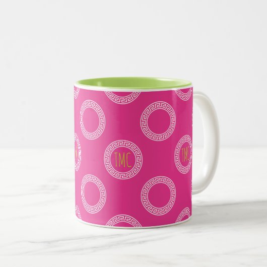 Tasse 2 Couleurs Preppy Greek Key Circles Sorority INITIALS College (Devant droit)