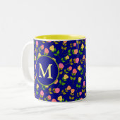 Tasse 2 Couleurs Pretty Blue Rose Pattern Monogram (Devant gauche)