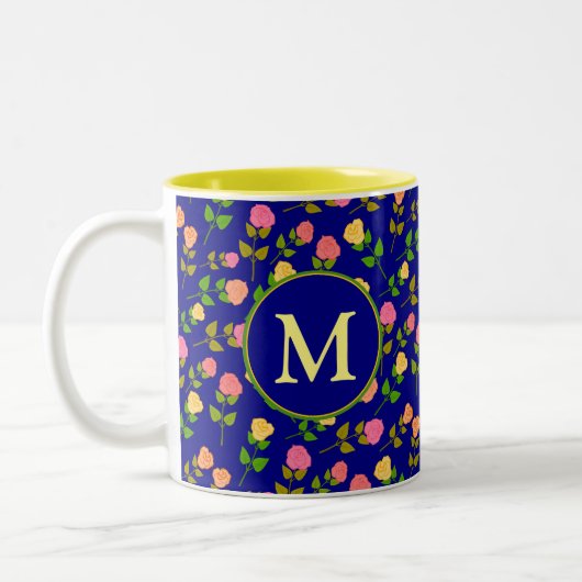 Tasse 2 Couleurs Pretty Blue Rose Pattern Monogram (Gauche)
