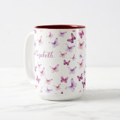 Tasse 2 Couleurs Pretty Pink Butterflies Custom Name (Devant gauche)