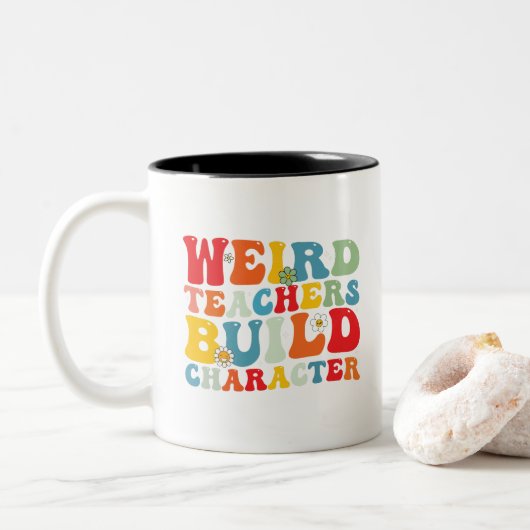 Tasse 2 Couleurs Prof bizarre Construit Caractère Prof Groovy  (Avec donut)