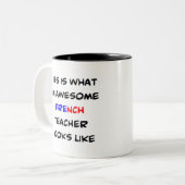 Tasse 2 Couleurs professeur de français, génial (Devant gauche)