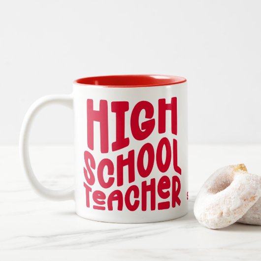 Tasse 2 Couleurs Professeur de Lycée Texte Rouge (Avec donut)