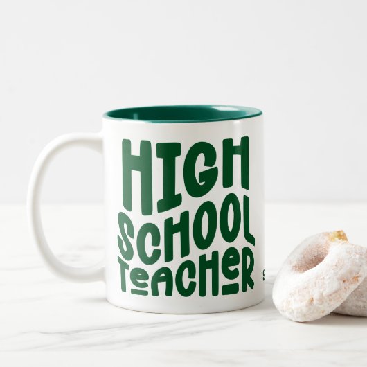 Tasse 2 Couleurs Professeur de lycée Texte vert foncé (Avec donut)