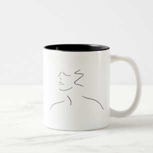 Tasse 2 Couleurs Profil En Ligne Noire D'Une Personne Qui Écoute