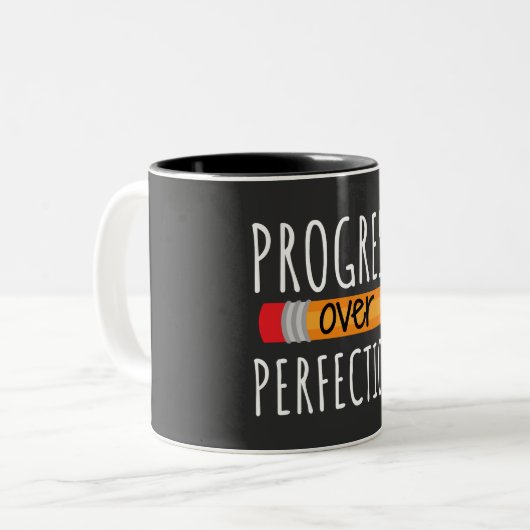 Tasse 2 Couleurs Progrès Motivationnel sur la perfection (Devant gauche)