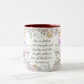 Tasse 2 Couleurs Proverbes 31:25 Bible Verse Aquarelle florale (Centre)