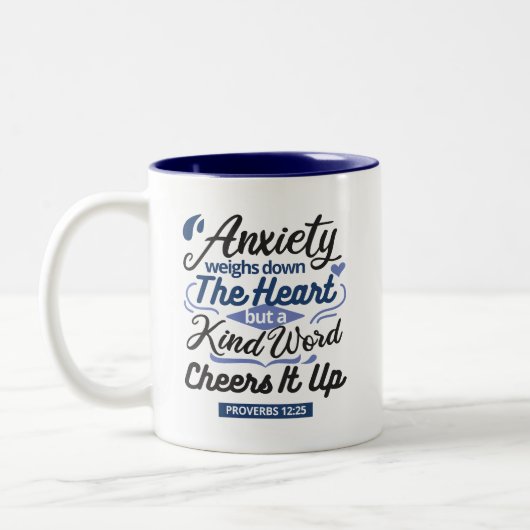 Tasse 2 Couleurs Proverbs 12:25 Bible Verse – Kind Word Art (Gauche)