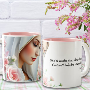 Tasse 2 Couleurs Psaume 46:5 Bible chrétienne Verse Vierge Marie