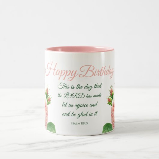 Tasse 2 Couleurs Psaume floral d'anniversaire 118:24 (Centre)