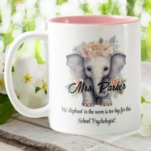 Tasse 2 Couleurs Psychologue de l'école Eléphant mignon Citation Th