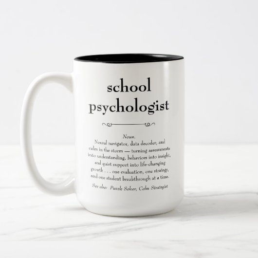 Tasse 2 Couleurs Psychologue scolaire Définition Merci Cadeau (Gauche)