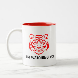 Tasse 2 Couleurs Puissant Tigre Face Rouge Image Drôle Citation