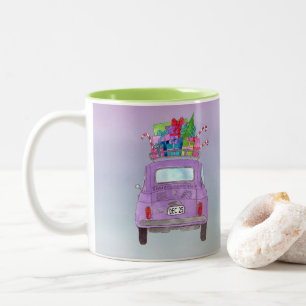 Tasse 2 Couleurs Purple Retro Fiat 500 avec cadeaux de Noël