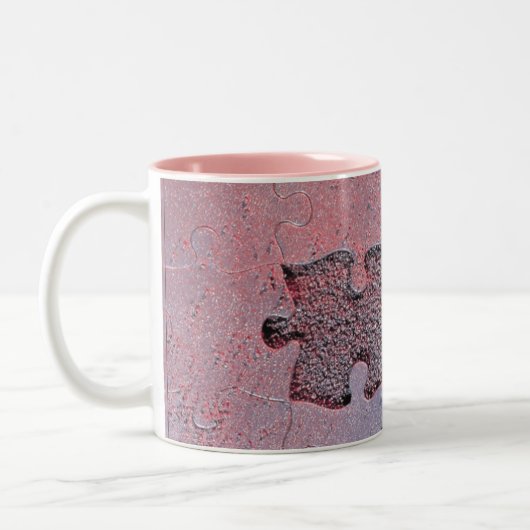 Tasse 2 Couleurs Puzzle rose pour le mois de Sensibilisation sur l' (Gauche)