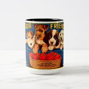 Tasse 2 Couleurs Quatre amis Chiens Étiquettes Vintages de tomates
