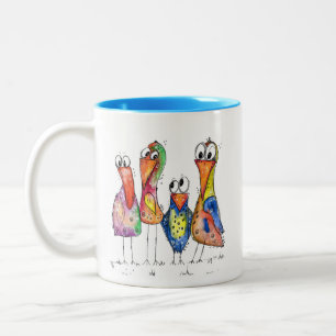 Tasse 2 Couleurs Quatre Beaux Oiseaux Bleus Bleus