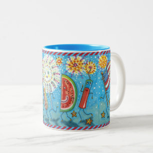 TASSE 2 COULEURS QUATRIÈME DE JUILLET GANG, PARADE & FEU FÊTE