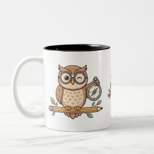Tasse 2 Couleurs QUI EST PRÊT POUR L'ÉCOLE? Illustration de chouett